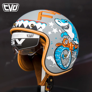 TVD摩托车复古半盔骑士电动车男女夏季哈雷机车踏板四分之三头盔