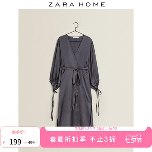 Zara Home 深灰色女款典雅棉缎柔软质感v字领睡袍 4