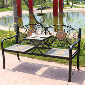 铁艺马赛克户外沙发庭院桌椅阳台室外花园多功能升降公园休闲长椅