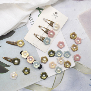 韩国进口复古闪亮珍珠花朵配件ins流行手工diy刘海发夹饰品材料