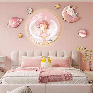 儿童房卧室床头装饰画LED灯星空宇宙氛围挂画可爱温馨女孩房壁画
