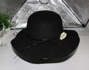 春秋季女士 礼帽韩版高贵流行时尚羊毛呢毡帽子潮盆帽珍珠毛呢帽