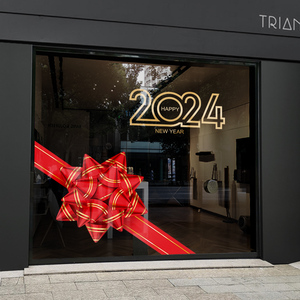2024新年大型红色蝴蝶结装饰窗花玻璃门贴纸店铺橱窗龙年氛围布置