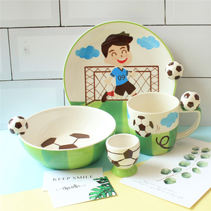 童萌汇泰国进口可爱足球碗儿童卡通餐具宝宝陶瓷碗礼盒装点心盘杯