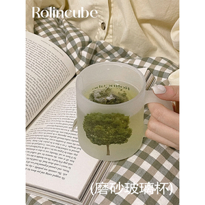 Rolincube原创磨砂玻璃杯创意春季ins风小众家用办公泡茶喝水杯子
