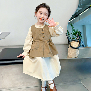 女童春装套装女宝宝春款时尚洋气裙子马甲韩版两件套儿童春季衣服