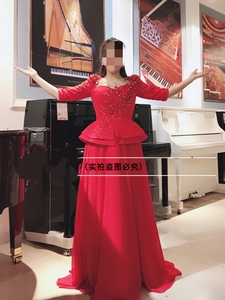 实拍买家秀红色民歌独唱演出服修身显瘦音乐会礼服声乐考试礼服女