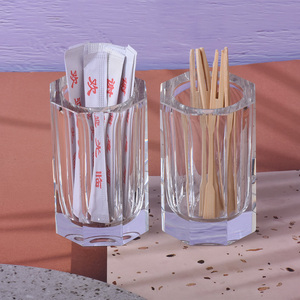 水晶玻璃牙签筒透明简约酒店餐厅饭店家用牙签牙线盒水果叉收纳罐