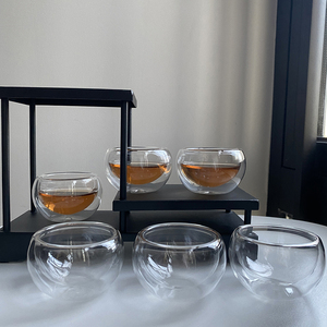 网红高颜值高硼硅透明玻璃双层耐烫耐热小茶杯功夫茶杯圆润品茗杯