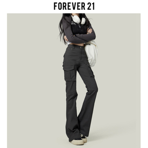 Forever 21美式灰色微喇叭工装裤女2024年新款高腰显瘦复古马蹄裤