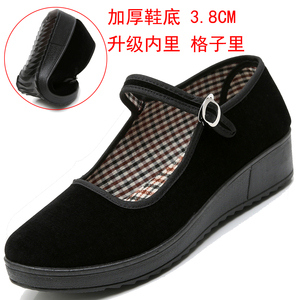 老北京布鞋女工作单鞋软底防滑平跟舞鞋厚底舒适一字带上班黑布鞋