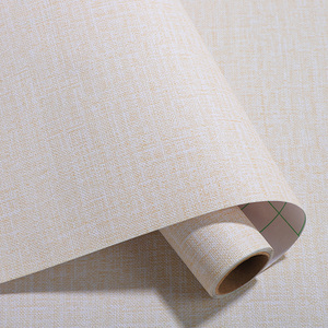 日式亚麻布纹自粘墙纸素色卧室温馨简约贴纸米黄色防水背景墙家用