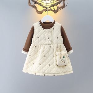 女童秋冬裙子套装女孩洋气加绒连衣裙婴儿童一周岁女宝宝两件套裙