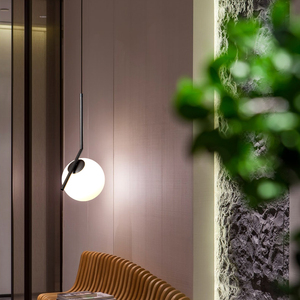 床头吊灯现代简约全铜轻奢黑色餐厅吧台灯创意北欧卧室玻璃小吊灯