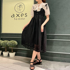 axesfemme日系甜美夏季高腰吊带网纱少女蕾丝设计连衣裙TS341X71P