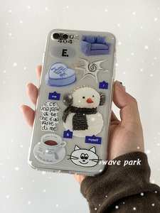 海浪公园【拍三免一】冬季雪人氛围感蓝色蛋糕适用于iPhone15promax手机壳tpu透明软壳oppo华为p60