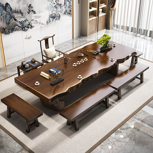 原木大板茶桌新中式家用客厅功夫实木茶台办公室接待喝茶桌椅组合