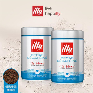 意大利原装进口 illy意利低咖啡因黑咖啡粉意式浓缩拼配250g/罐装