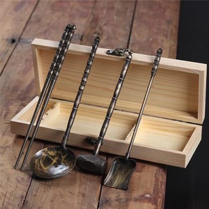 烧炭炉煮茶 配件纯铜配件 4件套 木盒装 夹炭铜筷子 锤子火钳夹子