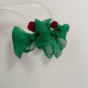 复古红绿玫瑰花耳钉氛围感春夏气质度假风耳环浪漫法式蝴蝶结耳夹