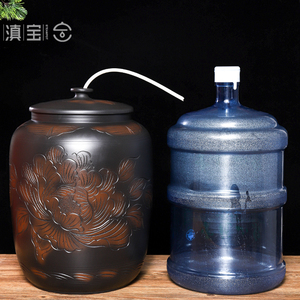 水缸陶瓷纯净水桶中式茶桌蓄水桶储水用泡茶老式饮水抽水建水紫陶