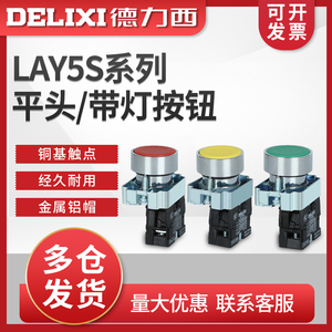 德力西LAY5蜂鸣器电源开关自锁平头按钮急停自复位蘑菇头旋钮带灯