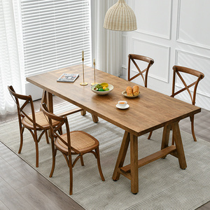 美式乡村全实木长方形餐桌椅组合复古长桌现代简约原木茶桌工作台