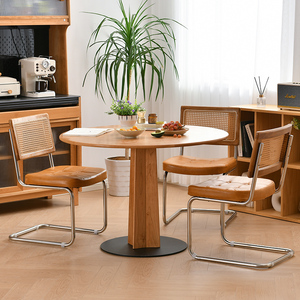 实木圆桌餐桌家用小户型樱桃木日式家具北欧圆形复古饭桌餐厅客厅