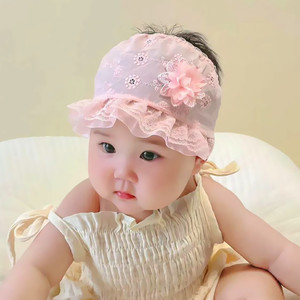 婴儿囟门帽子夏季薄款女宝宝护头发带新生儿公主女婴卤门胎帽纯棉