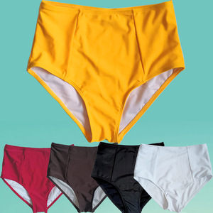 高腰三角泳裤女弹性面料紧身设计运动搭配上衣黑白咖啡酒红桔黄色