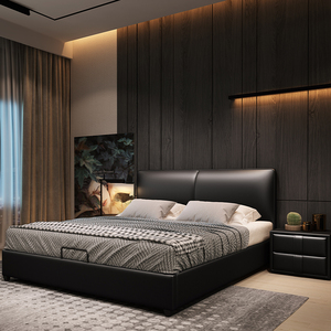 baxter黑色真皮床1米5床简约现代一米五的床家用超薄床头床品牌