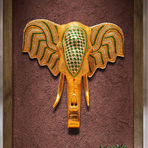 泰国木雕工艺品东南亚风格墙上软装饰品大象挂件客厅玄关象头壁挂
