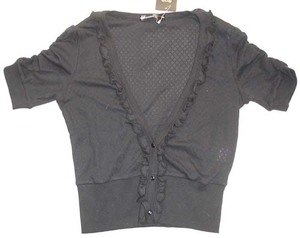 麦考林 女装 S-XL码黑色棉混纺短袖针织开衫编织衫空调薄外套