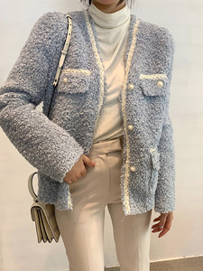 【sol.owen】韩国进口超美珍珠扣卷卷毛保暖气质短外套