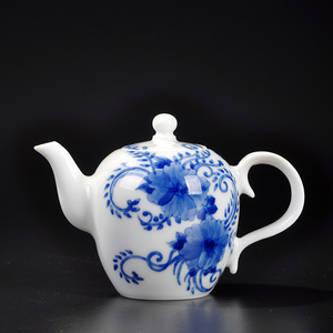 磬声茶壶景德镇青花手绘单壶功夫茶具配件家用侧把个人陶瓷泡茶壶