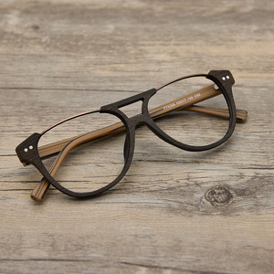 下半框眼镜架复古近视仿木质倒框仿木制男女眼睛框潮显瘦木纹板材