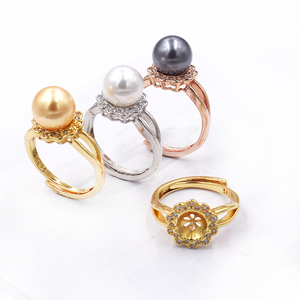 DIY珠子戒托 925银女戒指空托 18K黄金色 镶嵌蜜蜡珠珍珠琥珀戒托
