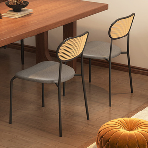 北欧藤编餐椅家用中古铁艺靠背凳子网红复古咖啡厅椅子简约餐桌椅