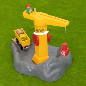 木质轨道配件儿童大号塔吊货物磁性吊车起重机工程吊塔吊机玩具