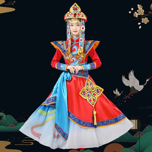 新款儿童蒙古演出服少数民族舞蹈服装蒙族草原服装高端筷子舞服女