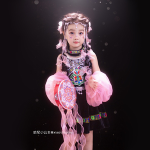 女童文艺写真儿童摄影服装哈尼族公主拍照主题儿童民族风影楼套装