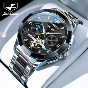 瑞士金仕盾手表男式全自动机械表时尚大表盘镂空多功能表高档黑色