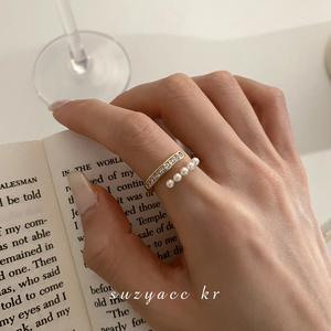 suzyacc kr法式小众设计珍珠水钻开口戒指女时尚个性高级感食指戒
