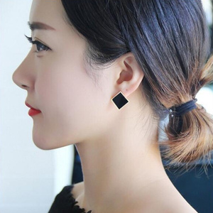 韩国气质百搭钛钢菱形耳钉女玫瑰金简约几何方形耳环防过敏耳饰品