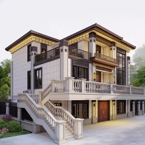 农村二层半网红别墅自建房设计图纸三层新中式自建房子效果图