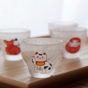 日本进口石塚硝子十二生肖招福达摩富士山玻璃小酒杯清酒杯冷茶杯