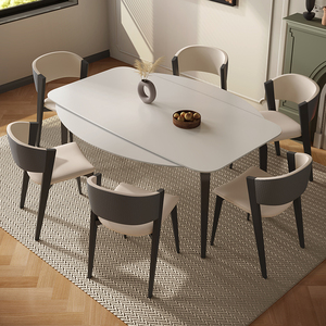 岩板餐桌简约现代方圆两用多功能伸缩饭桌长方形家用餐桌椅组合