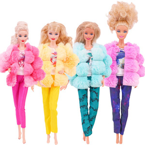 新款毛绒外套运动休闲T恤长裤套装适合11寸Barbie 30cm芭比洋娃娃