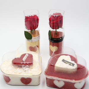 创意冰火锅包装鲜花慕斯碗蛋糕杯双心爱心双圆布丁杯硬塑料拼图盒