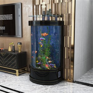 轻奢欧式半圆鱼缸客厅小型家用电视墙落地玻璃金鱼缸下排水生态缸